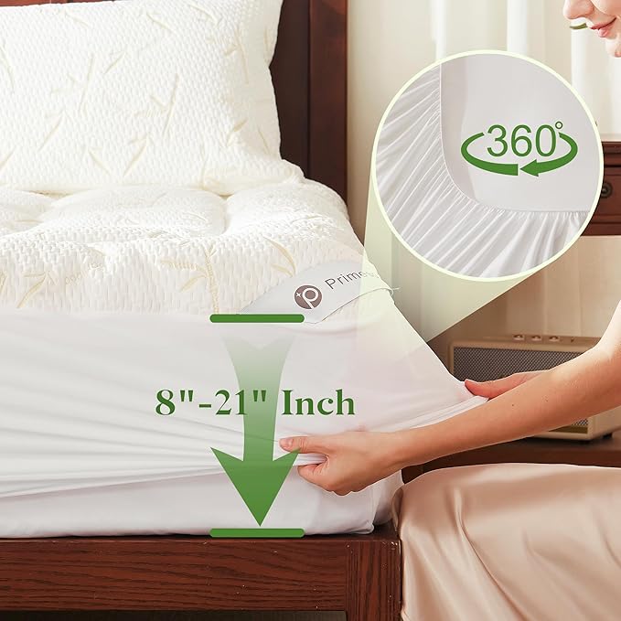 PRIMESOFT 100% Waterproof Twin XL Size Mattress Topper, Thick Pillow Top Mattress Pad，Up to 21 Inch Deep Pocket,Soft Breathable Mattress Pad for Back Pain,Protector Cover(Beige)