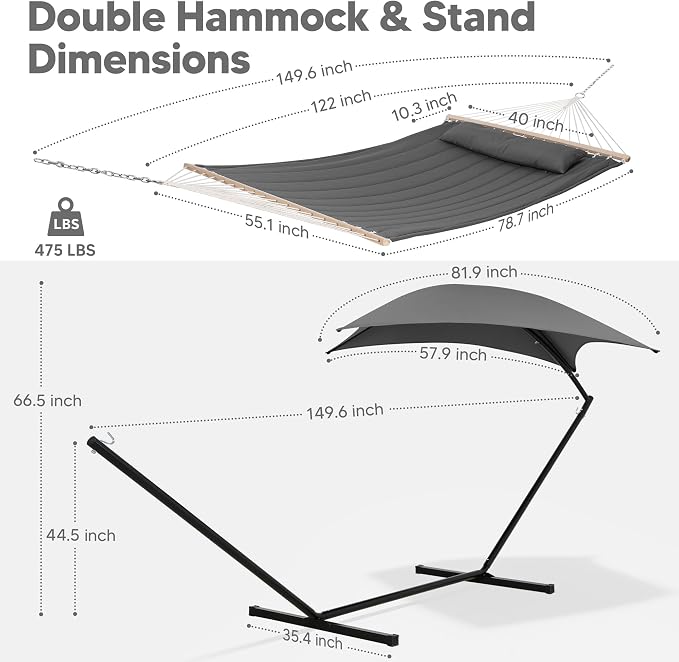 SUNCREAT Hammocks Standing Patio Hammock with Canopy, Portable Hammock with Stand Foldable, Patent Pending, Dark Gray - Image 5