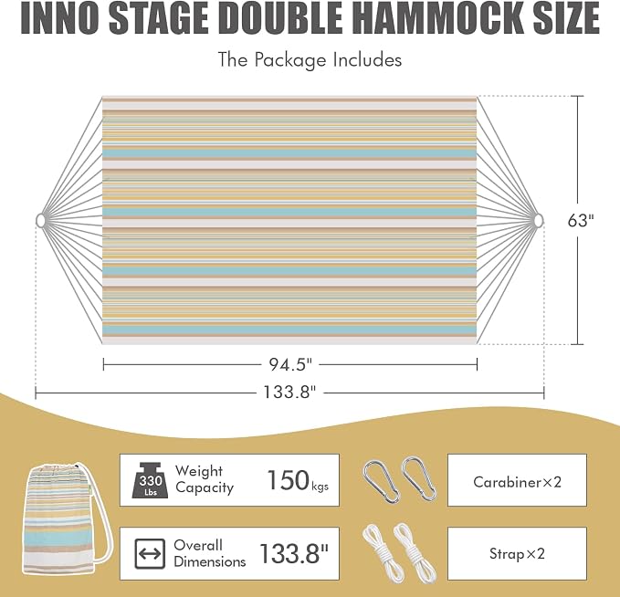 INNO STAGE 2 Persons Hammock - Brazilian Double, Portable Camping Bed for Patio, Backyard, Porch, Outdoor & Indoor Use - Soft Cotton with Carrying Bag - Image 2