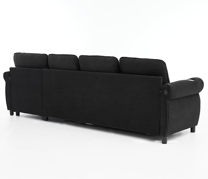ERYE L-Shaped Reversible Sectional Sofa with Pull Out Queen Memory Mattress Sleeper Bed, 2-in-1 L-Shaped Corner Sectional Couches W/Wireless Charging, Storage Chaise Lounge