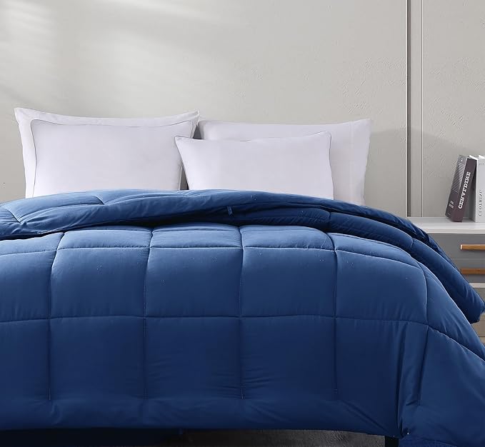 Casa Platino Bedding Comforters Queen Size - Super Soft Duvet Insert with 8 Tabs - Comfy & Cozy All Season Queen Size Quilted Comforter - Down Alternative Premium Bed Comforters - 88"x88", Dark Blue