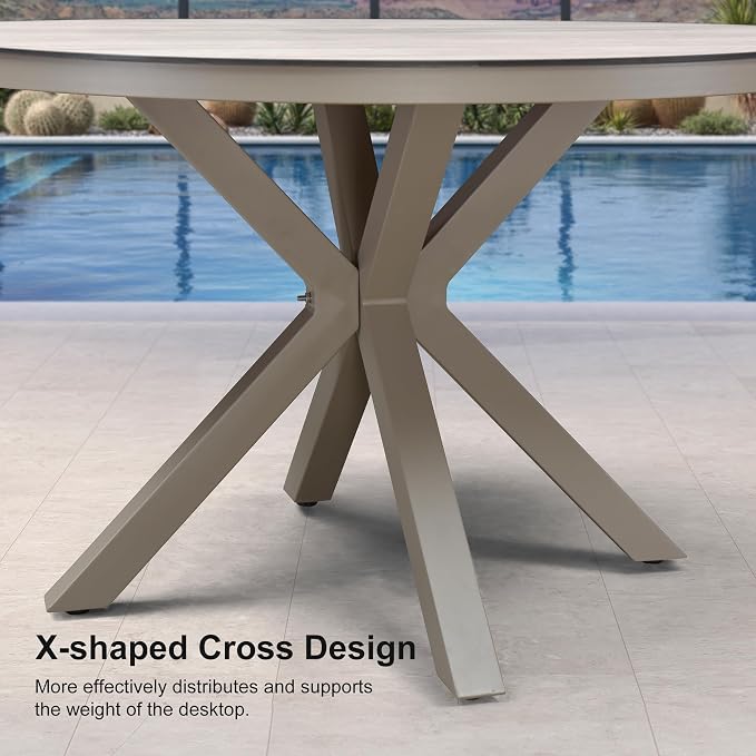 PURPLE LEAF 5 Pieces Round Dining Set Patio Aluminum Modern Oversize Round Table and Wicker Chairs with Cushions for Kitchen Porch Garden Outdoor Furniture Sets, Champagne - Image 7