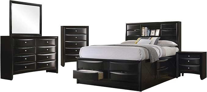 Coaster Home Furnishings Briana Transitional 5-Piece Bedroom Set Queen Size Storage Bookcase Bed Frame 56-inch Headboard Black 202701Q-S5
