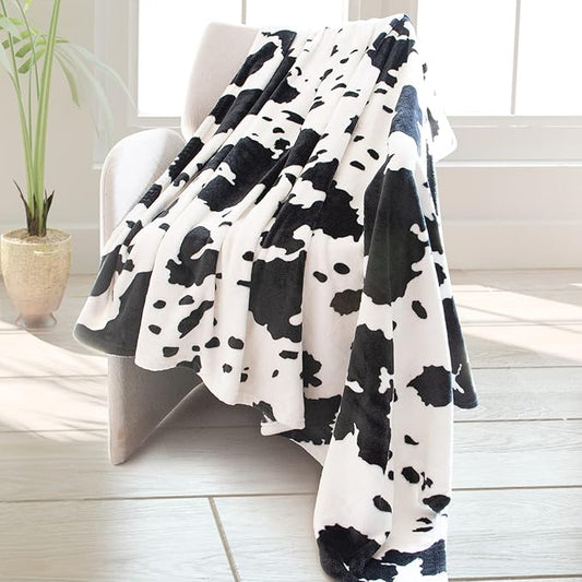 Cow Print Blanket Warm Plush Cute Throw Soft Fleece Flannel Lightweight Black & White Blankets for Living Rooms Sofa Bedroom All Seasons Decor Cow Gifts for Adults Kids Teens 50" x 60"