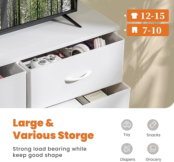 Sweetcrispy 7 Drawer Dresser Storage Organizer with Fabric Bins, Sturdy Steel Frame and Wood Top, Easy Pull Handles, for Bedroom Closet Hallway Entryway,White - Image 4