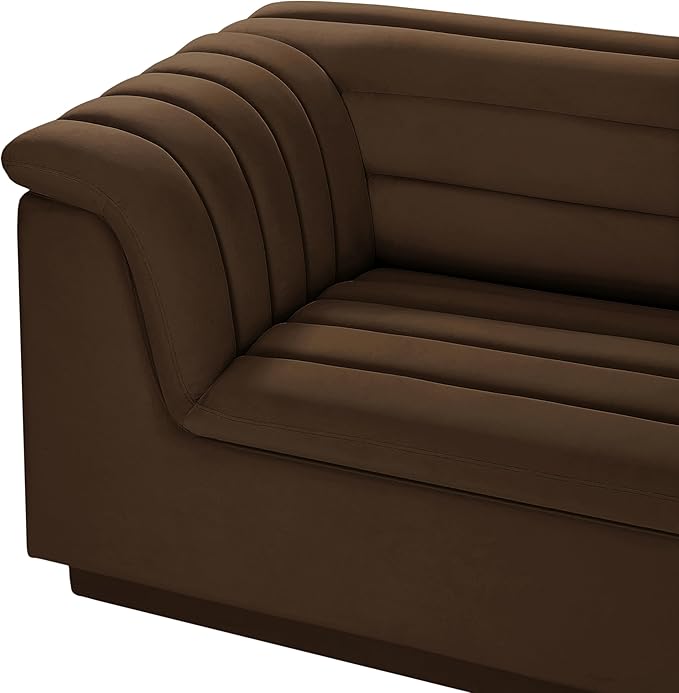 Meridian Furniture 194Brown-Sectional Cascade Collection Modern | Contemporary Modular Sectional with Soft Brown Velvet Fabric, Deep Channel Tufting, Curved Arms, 148" W x 80" D x 28" H, Brown