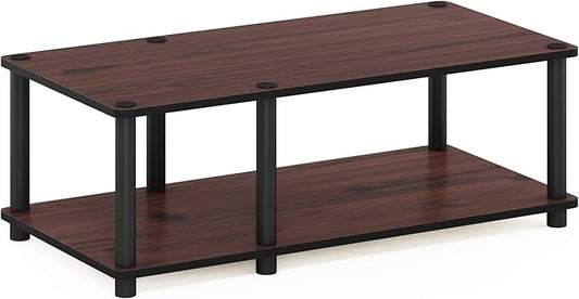 Furinno JUST TV Stand, 2-Tier No Tools Mid Entertainment Center with Open Shelf, TV Console for TV up to 46 Inch with Tubes, for Living Room, Bedroom, Dark Cherry