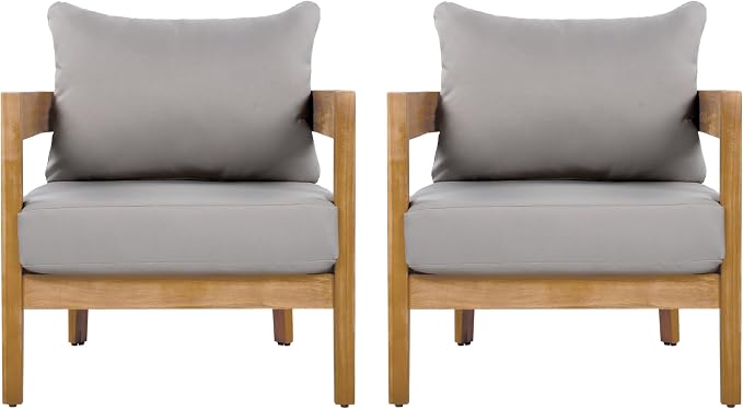 Christopher Knight Home Nadine Acacia Wood Club Chairs Set of 2, Outdoor Accent Chair, Tub Shape Design Armchair, Comfort Cushion Seating, Slat Open Back Reading Sofa for Balcony Garden, Teak+Gray - Image 4