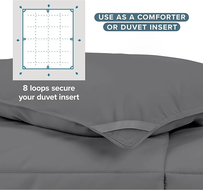Bare Home Duvet Insert Comforter - King/California King - Goose Down Alternative - Ultra-Soft - Premium 1800 Series - All Season Warmth - Bedding Comforter (King/Cal King, Grey)