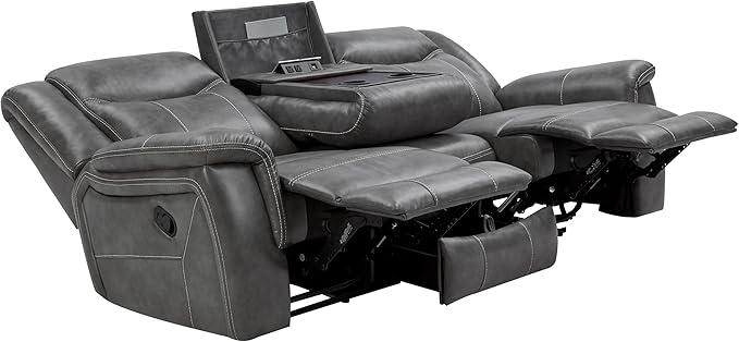 Coaster Home Furnishings - Conrad - Fabric - Upholstered Motion Reclining Sofa with Power Outlet, Padded Headrests and Wall Hugger Design - Living Room - Grey - 650354