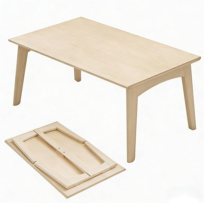 Japanese Floor Table No Assembly Required Bamboo Folding Walnut Coffee Table Bedroom Furniture Low Tea Table for Sitting on The Floor (Natural Wood, Large)