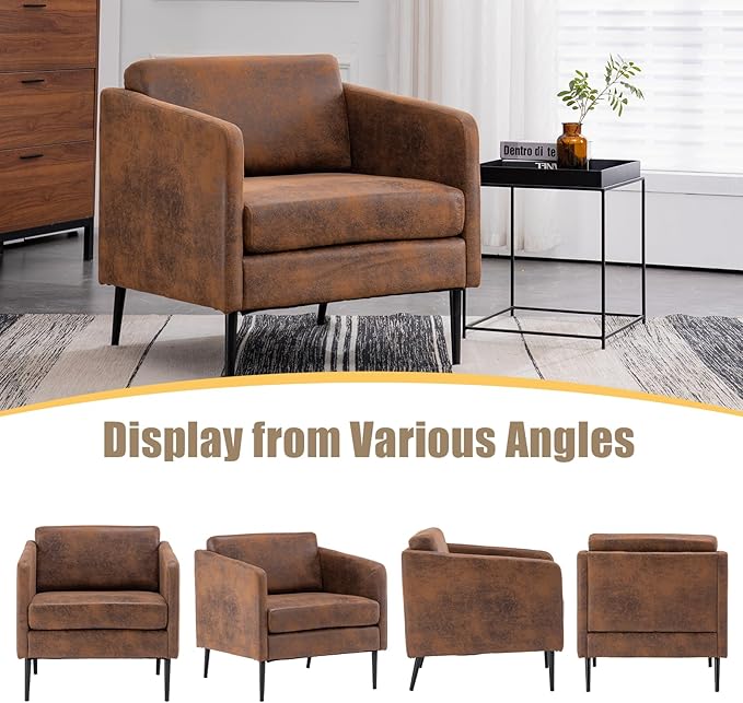 Karl home Mid-Century Accent Chair Retro Club Chair Bronzing Cloth Living Room Chair with Metal Legs for Bedroom/Office/Cafe,Cozy Armchair,Brown