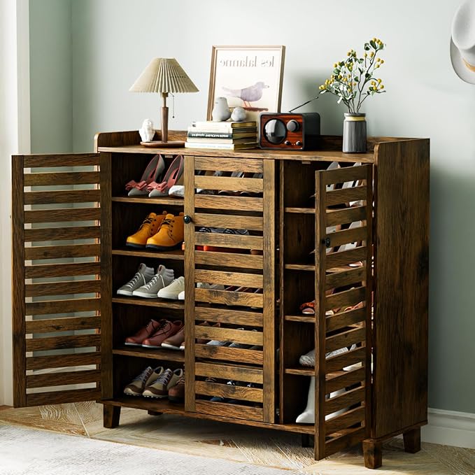 VINGLI Large Shoe Cabinet with 3 Doors 6-Tier Ultra Wide Shoe Cabinet Storage for Entryway 30 Pairs Tall Shoe Organizer Cabinet Wooden Farmhouse Shoe Rack Cabinet Rustic Brown by VINGLI