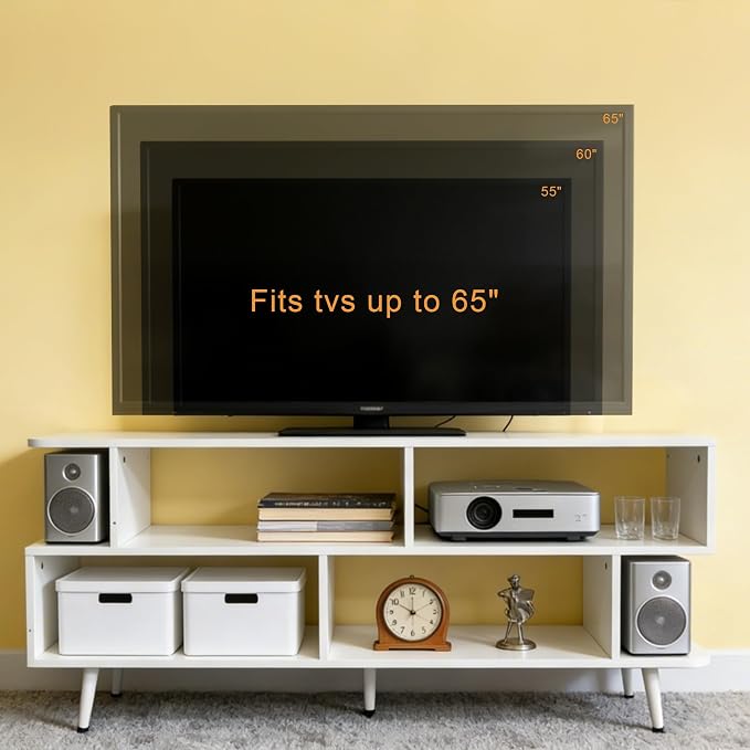 Lightdot 55 Inch TV Stand, up to 65 Inch TVs, Large Storage for Collection with 6 Open Shelves, Sturdy Media Console Table for Living Room/Entrance/Kitchen/Sofa Cabinet, Easy Assembly, White - Image 4