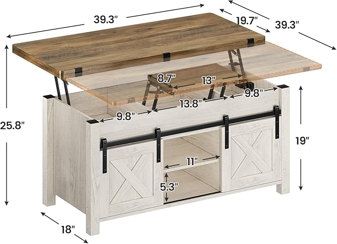 SEDETA Lift Top Coffee Table, 4 in 1 Multi-Function Convertible Coffee Tables with Storage and Hidden Compartment, Farmhouse Coffee Table Converts to Dining Table for Living Room, Brown Top | 4 in 1, Multi-Function, Storage, Hidden Compartment, Living ...