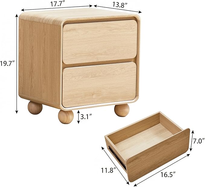 Small Night Stand Set of 2, Mid Century Modern Nightstands with 2 Drawers and Solid Wood Legs, 2 Drawer Dresser Curved Profile Design End Table Side Table for Small Space, Dorm, Bedroom(Natural) - Image 2