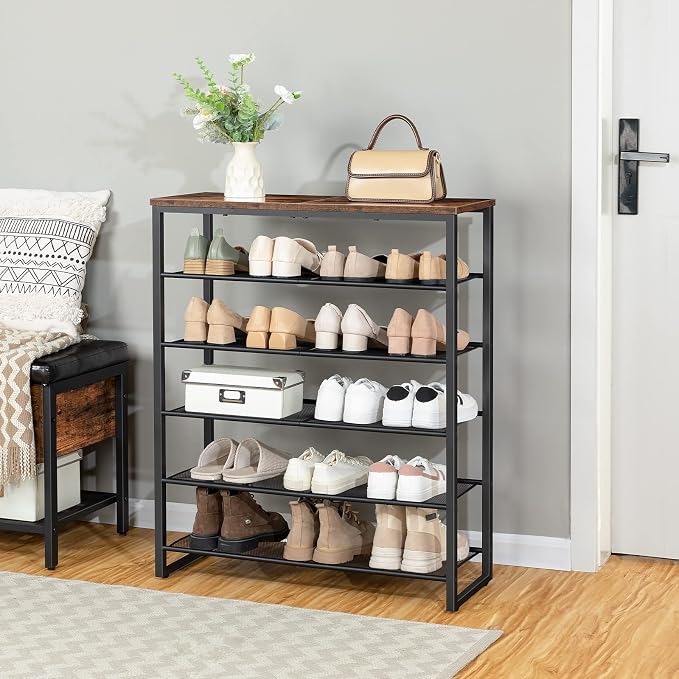 HOOBRO Shoe Rack, 6-Tier Shoe Organizer, for 18-24 Pairs of Shoes, Large Capacity Shoe Storage Shelf, Durable and Stable, for Entryway, Closet, Hallway, Dorm Room, Industrial, Rustic Brown BF67XJ01G1 - Image 5