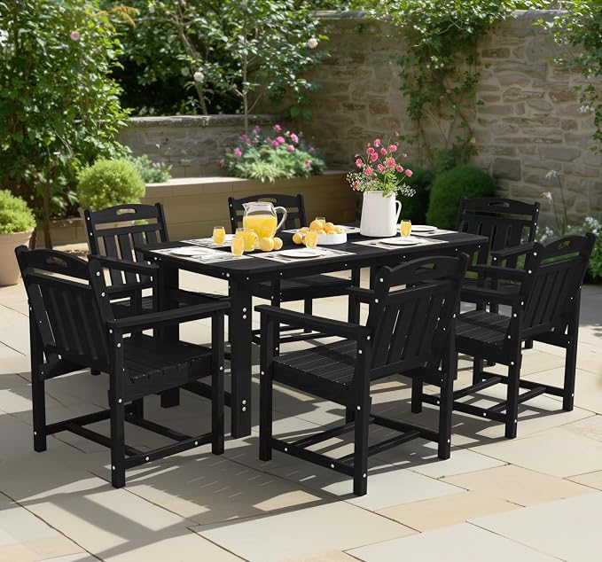 Ciokea HDPE Outdoor Dining Table with Umbrella Hole,66" Rectangle Patio Table for 6,All-Weather Outdoor Patio Furniture Set for Garden Backyard,Black - Image 8