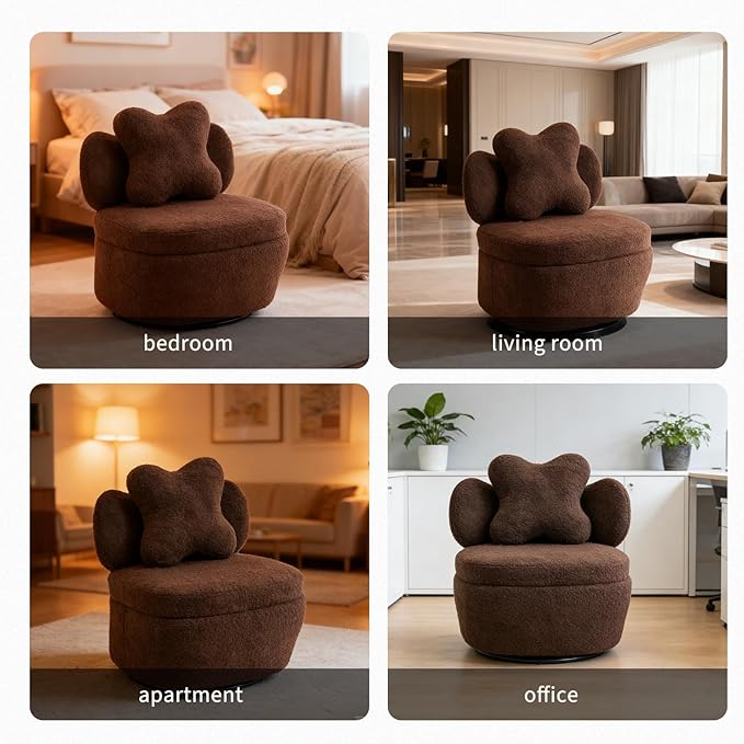 Teddy Velvet Swivel Accent Chair with Storage, 360° Rotating Ergonomic Armchair, Scratch-Resistant Upholstered Sofa Chair for Living Room, Bedroom, Nursery, Apartment or Small Spaces, 300 lbs Capacity