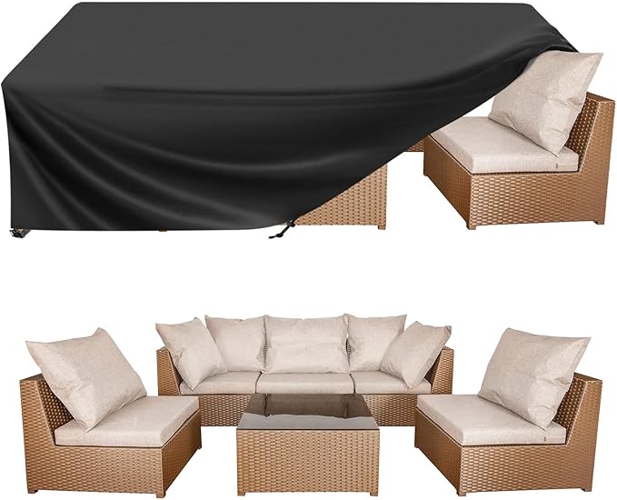 BALEINE Patio Furniture Covers, Outdoor Furniture Covers Waterproof, Heavy Duty Oxford Patio Table Cover for Outdoor Table, Chair, Sofa, Desk (Black, 138"L x 86"W x 32"H) by BALEINE