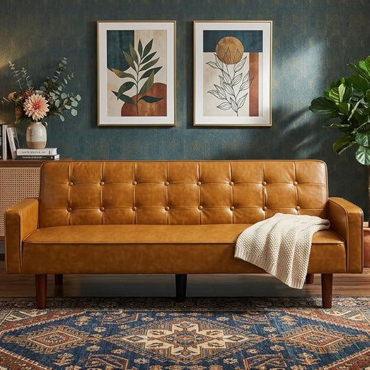 Modern PU Leather 3-Seat Couch, Adjustable Backrest Convertable Sofa, Sleek Minimalist Fold Out Couch Loveseat with Armrests, Sofa for Living Room Home Office Spaces, Brown
