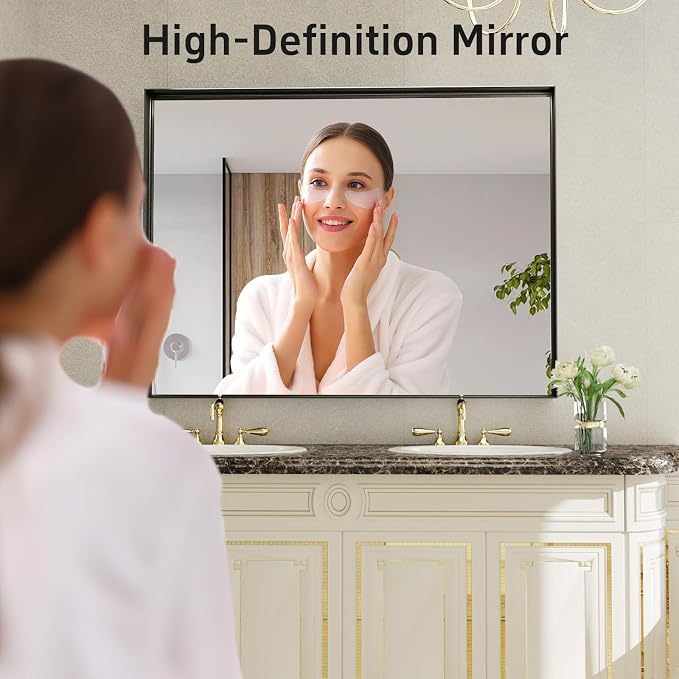 40x30 Inch Black Bathroom Mirrors for Over Sink, Wall Mirror, Metal Framed, Modern Rectangle Mirror, Wall-Mounted Vanity Mirrors Horizontal/Vertical - Image 2