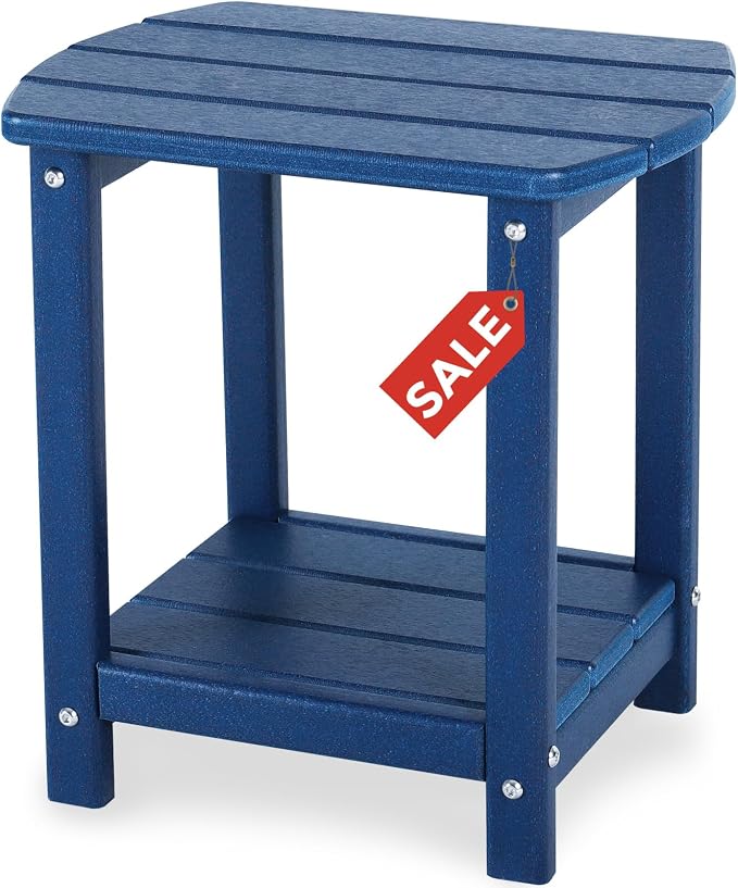 Adirondack Square Outdoor Side Table,2-Tier Storage Patio Side Table, HDPE End Tables for Backyard Pool Porch Garden Lawn by GARDENSTAR