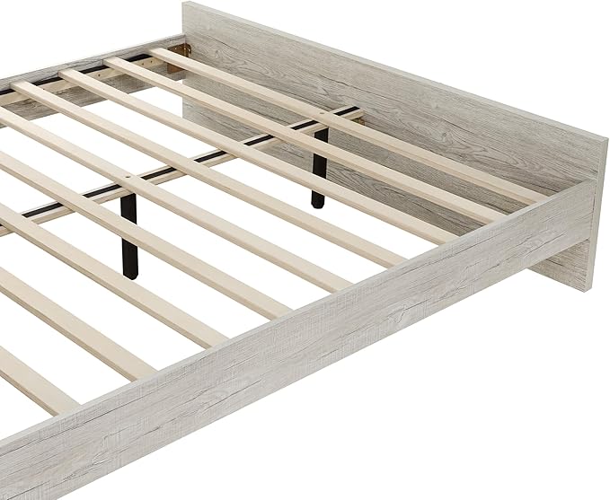 KISLOT Wood Bed Frame, Full Size Wooden Platform Bed Frame with Headboard and Footboard Mattress Foundation Farmhouse Bedroom Furniture No Box Spring Needed