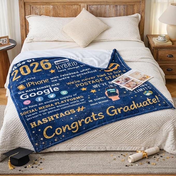 Graduation Gifts Blanket Class of 2026 ?€? Fun Facts Throw Blanket 50x60 Inch, Funny Inspirational Graduation Gift for Him Her, Cozy Plush Blanket for College High School Graduate