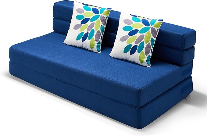 ARTPLAN Convertible Folding Sofa Bed, High-Density Memory Foam Sofa with a Fluffy Pillow, Modern Futon Floor Couch Guest Twin Bed for Living Room/Dorm/Guest Use/Home Office/Apartment,Dark Blue