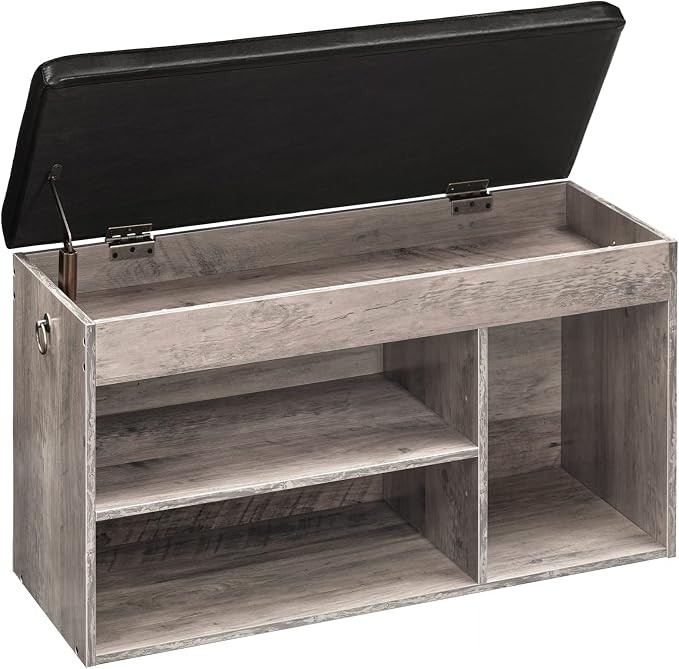 HOOBRO Shoe Storage Bench with Cushion, 32.3'' Entryway Bench with Lift Top Hidden Storage and Adjustable Shelves, Wooden Shoe Rack Bench for Entryway Bedroom, Rustic Brown and Black BG40HX01 by HOOBRO