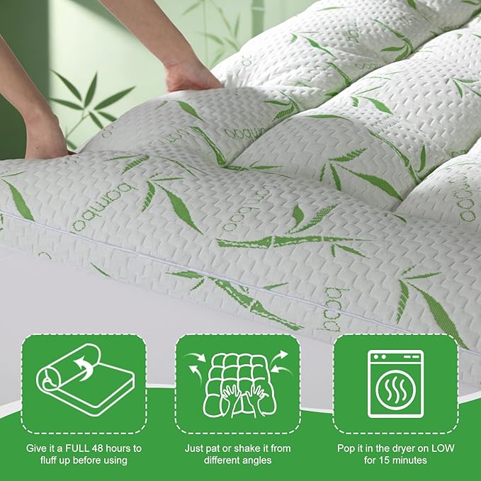 3 Inch Mattress Topper - Viscose Made from Bambu,Cooling Soft Pillow Top Mattress Pad Cover for Back Pain,Mattress Protector with 8-21 Inch Deep Pocket (Twin XL,39"x80")