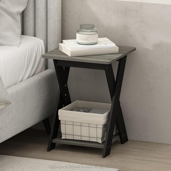 Furinno TIDUR Night Stand, Open Shelf Design X-Legs Nightstand, Criss-Crossed Bedside Table, End Table, Side Table, for Bedroom, Closet, Dorm, French Oak by Furinno-FitsYourSpaceFitsYourBudget