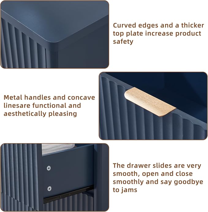 LEYAOYAO Fluted 5 Drawers Dresser Set of 2, 41" Tall Modern Chest of Drawers with Metal Handle, Curved Profile Dresser TV Stand, Wooden Drawer Organizer for Bedroom, Living Room, Hallway, Navy Blue - Image 6