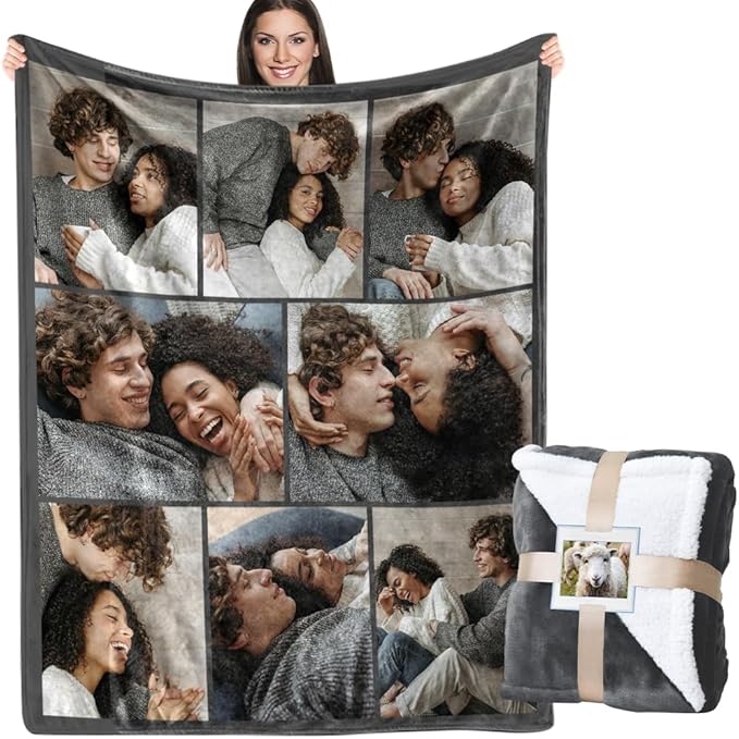 ICELIETE Custom Sherpa Blanket with Picture Customized Fleece Photo Blanket for Couples Gifts Personalized Blankets and Throws Christmas Valentines Day Gifts for Boyfriend Girlfriend