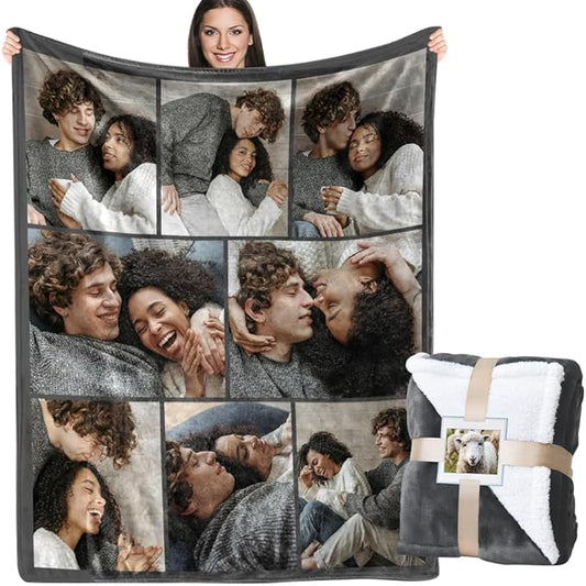 ICELIETE Custom Sherpa Blanket with Picture Customized Fleece Photo Blanket for Couples Gifts Personalized Blankets and Throws Christmas Valentines Day Gifts for Boyfriend Girlfriend