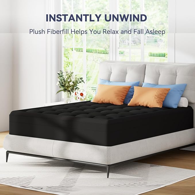 Dual Layer Memory Foam Mattress Topper King,2 Inch Gel Memory Foam and 1 Inch Cooling Pillow Top Mattress Pad Cover for Back Pain, Medium Support,Black