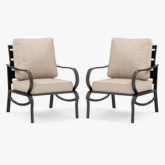 PHI VILLA Patio Furniture Conversation Set for 2, Deluxe Outdoor Patio Set with 2 Stable Padded Sofa Chair