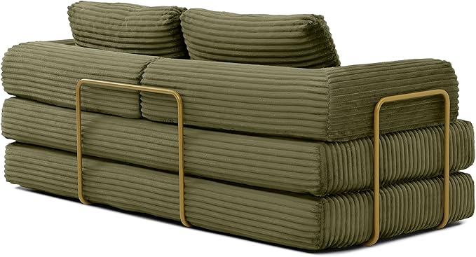 Eafurn Boneless Convertible Folding Sofa Bed, 4-in-1 Memory Foam Sleeper Loveseat with Armrests, Modern Corduroy Upholstered Floor Couch & Fold Out Mattress for Living Room, Apartment | Breathable material, Fixed-shape Frame