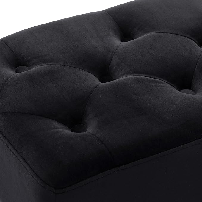 DUHOME Button-Tufted Ottoman Bench, Upholstered Bedroom Benches Velvet Footrest Stool Accent Bench for Entryway Dining Room Living Room Bedroom End of Bed, Black - Image 7