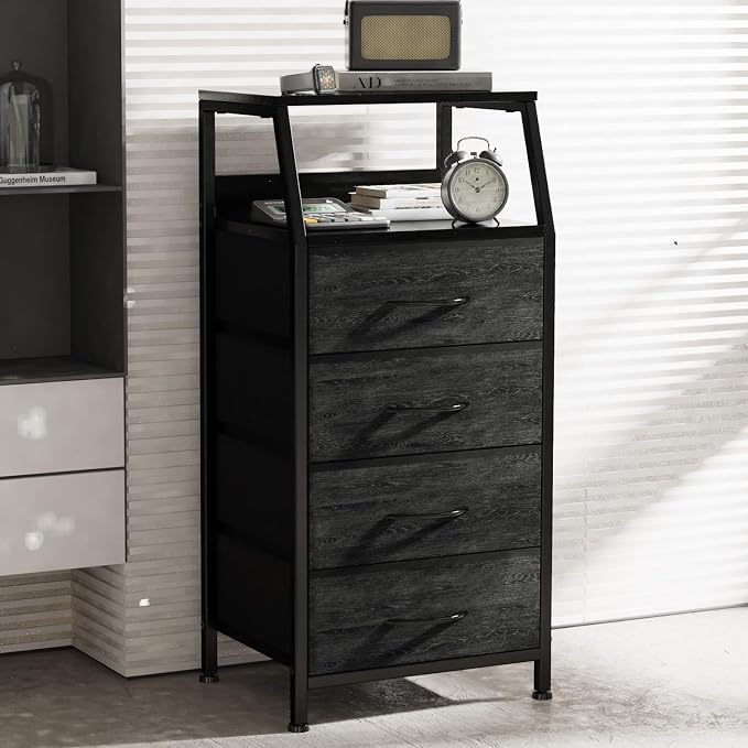 Dresser with 4 Drawers, Storage Organizer with 4 Drawers, Vertical Fabric Storage Stand, Nightstand Bedside Table, Sturdy Steel Frame & Wooden Top - Image 5