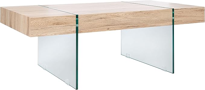 SAFAVIEH Home Collection – Jacob Natural Rectangular Floating Coffee Table with Glass Legs, Modern Architectural Design (COF7001C)