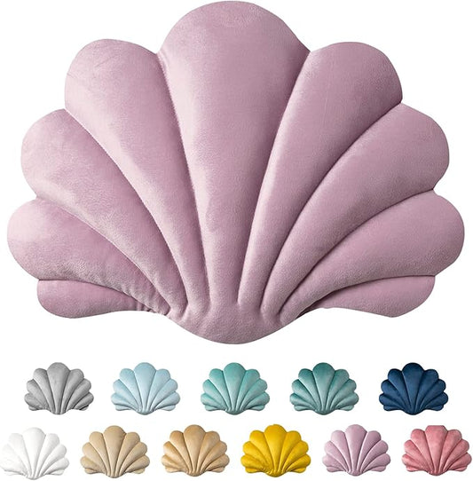 Ashler 3D Throw Pillows Shell Shaped Accent Throw Pillow, Soft Velvet Insert Included Cushion for Couch Bed Living Room, Pack of 1, Pink Purple, 14 X 11 inches