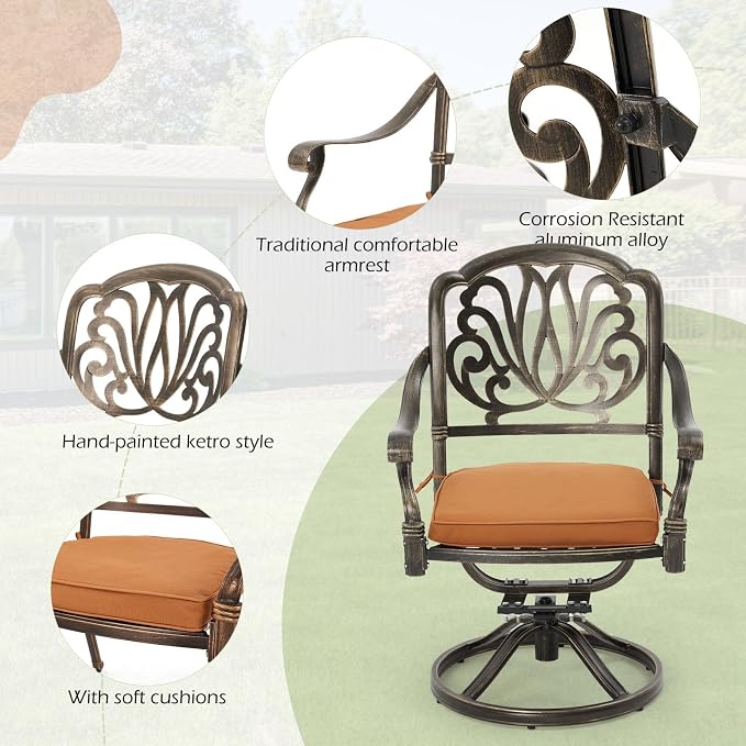[Hi-End]9-Piece Outdoor Dining Set All Aluminum Patio Table and Chairs Set with 2 Swivel Chair & 6 Patio Chair Outdoor Dining Table Set for 8 Include 86.6’’ Rectangular Patio Table with Umbrella Hole - Image 5