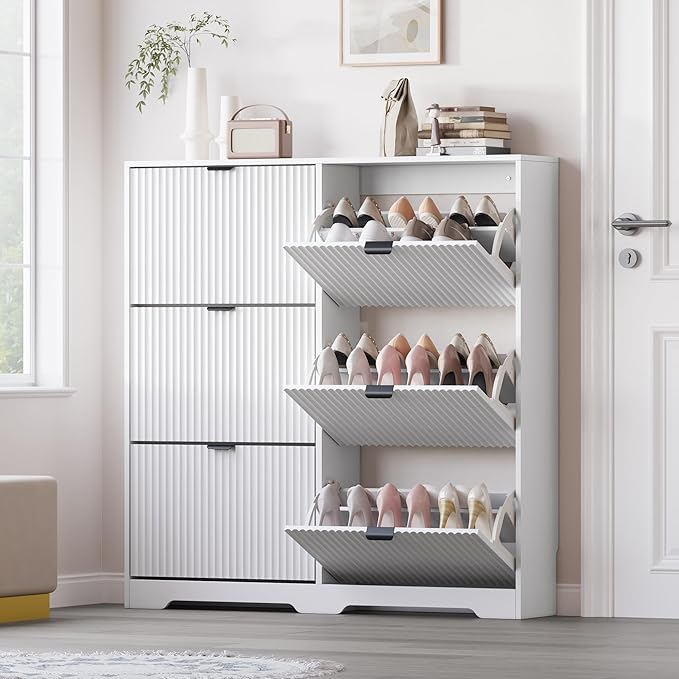 BORNOON Large Shoe Cabinet for Entryway, Tall Narrow Shoe Storage Cabinet with 6 Flip Drawers and Adjustable Shelves, Shoe Rack Cabinet Organizer for Hallway, Foyer, Small Apartment by BORNOON