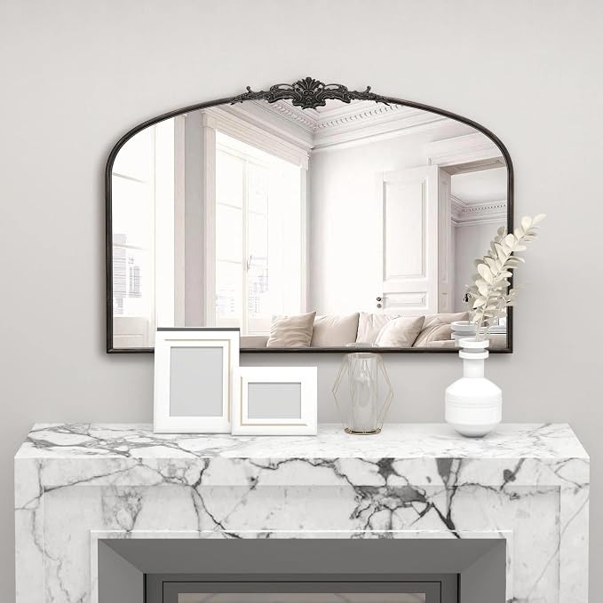 Besdomus Antique Arched Large Mirror: 48"x33" French Oversize Black Arch Antique Wall Mounted Mirror - Baroque Traditional Ornate for Living Room/Fireplace/Bathroom- Home Decor for Interior Designers - Image 4