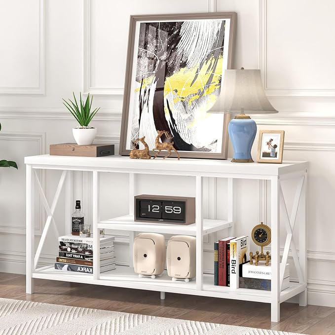 EXCEFUR Modern White TV Stand with Storage Shelves, Entertainment Center for TV up to 55 inch, Media TV Console Table and TV Cabinet for Living Room Bedroom, 47 Inch - Image 3