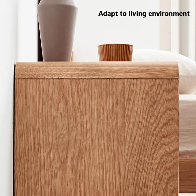 Solid Wood Nightstand, Mid Century Modern Small Nightstand with Two Drawers, Small Night Stand with Open Shelf, Oak Bedside Table for Bedroom, Dorm(Natural Wood Color) - Image 4