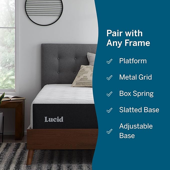 Lucid 12 Inch Memory Foam Mattress - Medium Firm Feel - Infused with Refreshing Bamboo Charcoal and Cooling Gel - Bed in a Box - Temperature Regulating - Pressure Relief - Breathable - Twin XL Size
