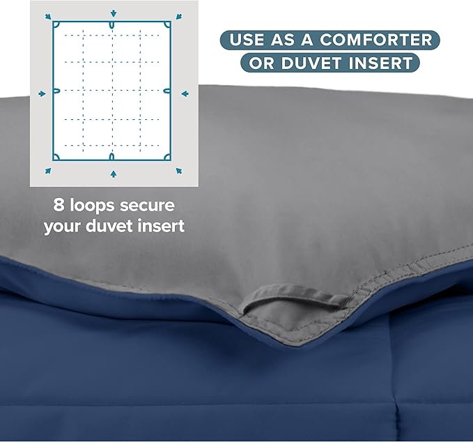 Bare Home King/California King Comforter - Reversible Colors - Goose Down Alternative - Ultra-Soft - Premium 1800 Series - All Season Warmth - Bedding Comforter (King/Cal King, Dark Blue/Grey)
